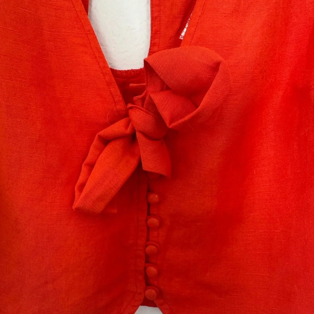 NWT MAEVE ANTHROPOLOGIE Coral Short Sleeve Linen Tie Front Crop Top Size 4 NWT - Picture 4 of 13